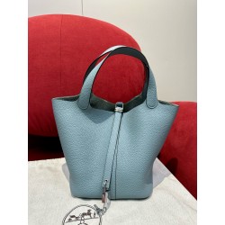 에르메스 Hermes Picotin lock 22cm clemence 7G Ciel/silver