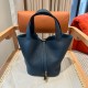 에르메스 Hermes Picotin lock 22cm clemence 7P Blue presse/gold