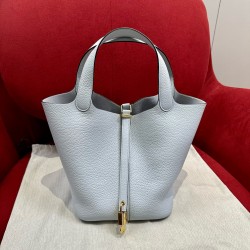 에르메스 Hermes Picotin lock 22cm clemence 08 Blue Pale/gold