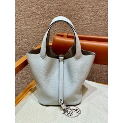에르메스 Hermes Picotin lock 22cm clemence 08 Blue Pale/silver