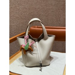 에르메스 Hermes Picotin lock 22cm clemence 8L Beton/silver