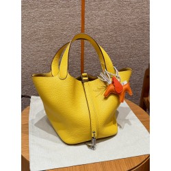 에르메스 Hermes Picotin lock 22cm clemence 9o Jaune de naples/silver