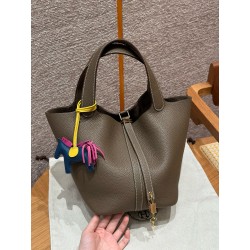 에르메스 Hermes Picotin lock 22cm clemence 18 Etoupe/gold