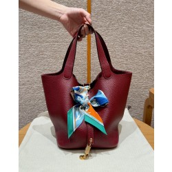 에르메스 Hermes Picotin lock 22cm clemence 57 Bordeaux/gold