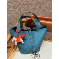 에르메스 Hermes Picotin lock 22cm clemence 75 Blue Jean/silver