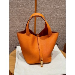 에르메스 Hermes Picotin lock 22cm clemence 93 Orange/gold