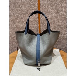 에르메스 Hermes Picotin lock 22cm clemence and Swift 4Z Girs Mouette R2 Blue Agate/silver