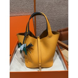 에르메스 Hermes Picotin lock 22cm clemence and Swift 9D Jaune amber and 7N Celeste/gold