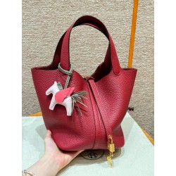 에르메스 Hermes Picotin lock 22cm clemence K1 Rouge grenat/gold