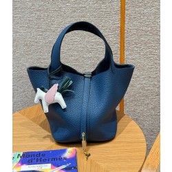 에르메스 Hermes Picotin lock 22cm clemence S4 Deep Blue/gold