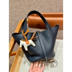 에르메스 Hermes Picotin lock 22cm clemence S4 Deep Blue/silver