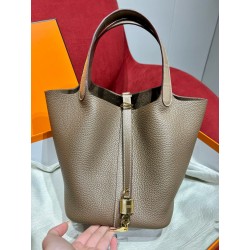 에르메스 Hermes Picotin Touch 22cm clemence and Matte Alligator 18 Etoupe/gold