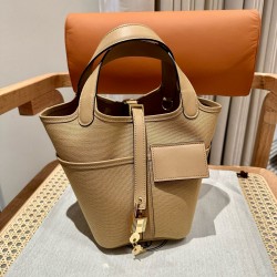에르메스 Hermes Picotin Cargo 18cm Canvas 0M Chai/gold