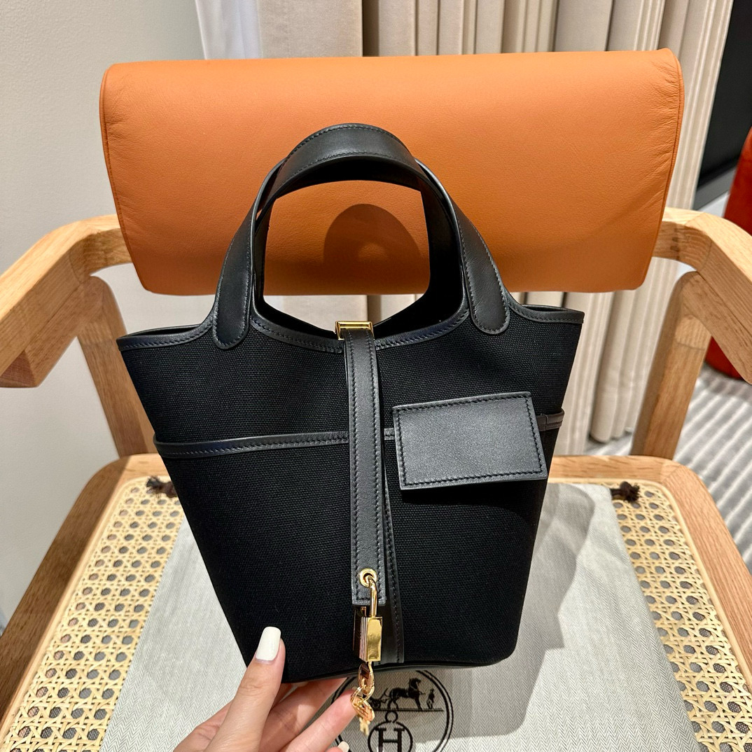 에르메스 Hermes Picotin Cargo 18cm Canvas 89 Noir/gold