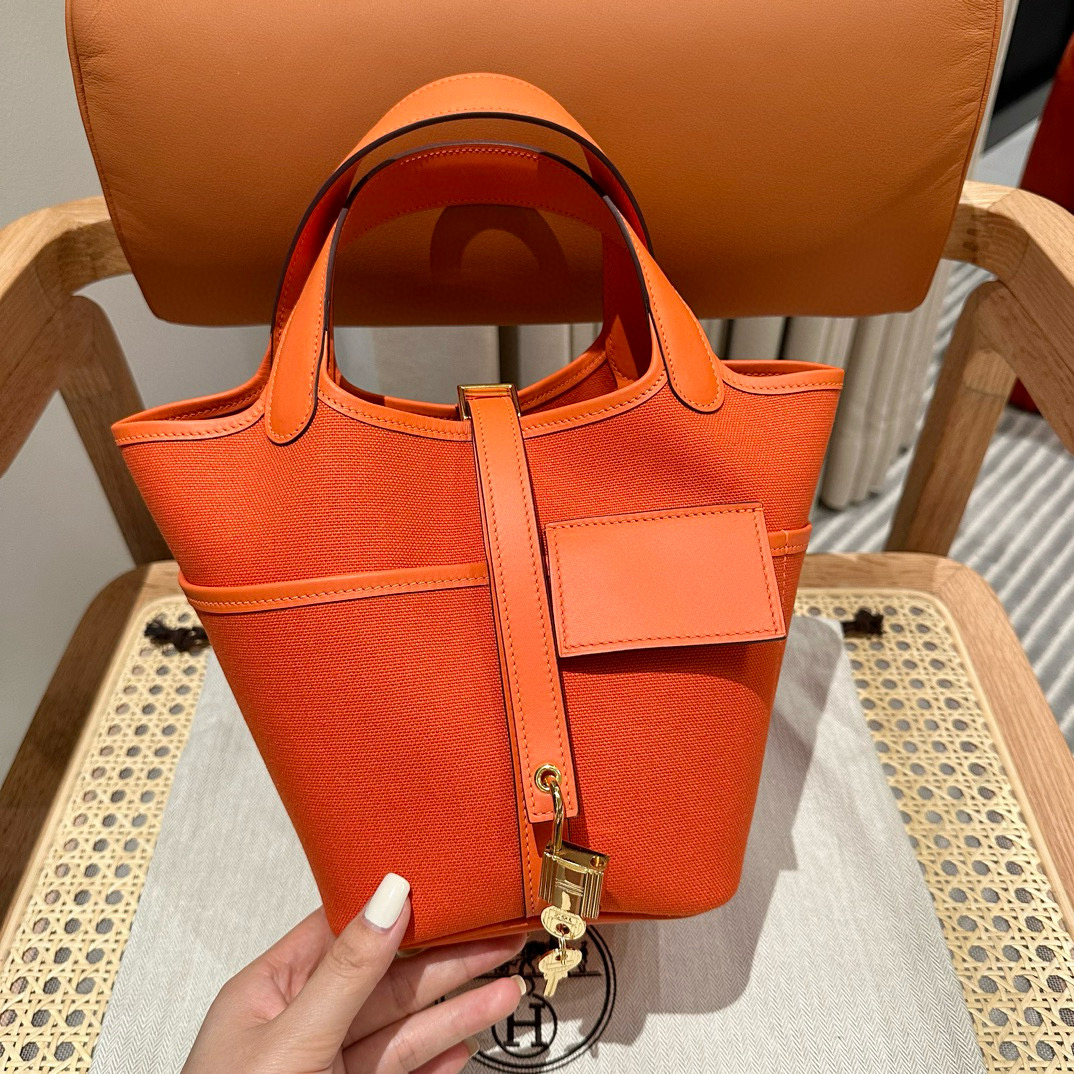 에르메스 Hermes Picotin Cargo 18cm Canvas 93 Orange/gold