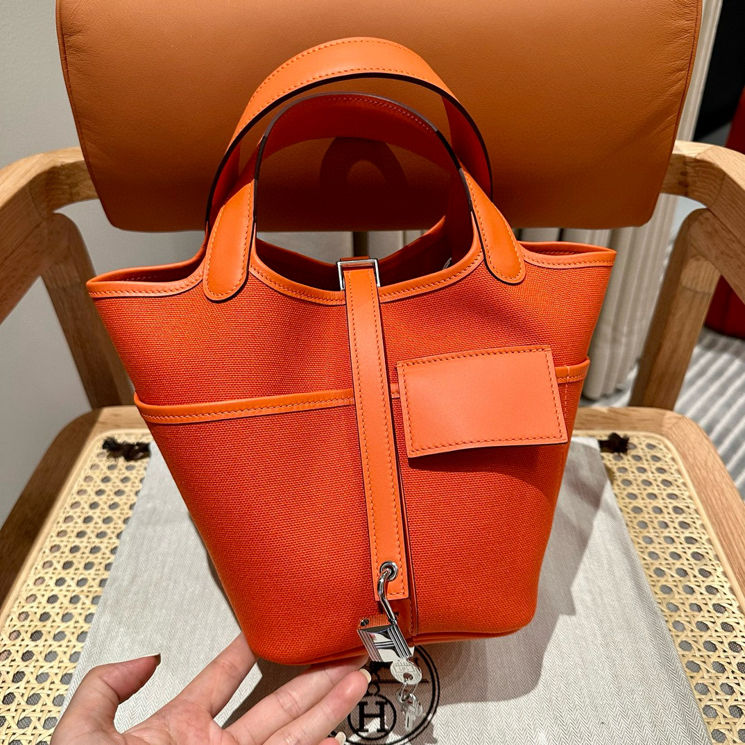에르메스 Hermes Picotin Cargo 18cm Canvas 93 Orange/silver