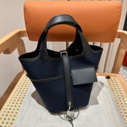 에르메스 Hermes Picotin Cargo 18cm Canvas Dark blue/silver