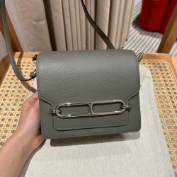 에르메스 Hermes Roulis 18cm Evercolor 0L Gris Meyer/silver