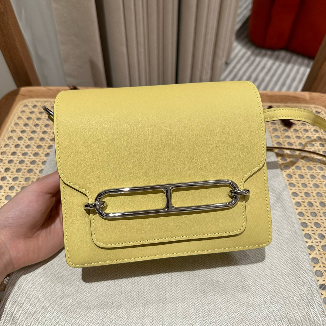 에르메스 Hermes Roulis 18cm Swift 1Z Jaune Poussin/silver