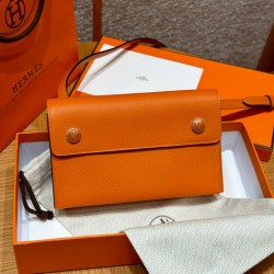 에르메스 Hermes Snap Wallet 18.5cm Epsom 93 Orange/silver