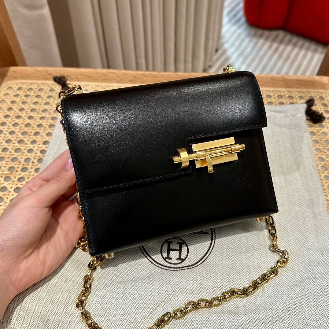 에르메스 Hermes Verrou 17cm Box 89 Noir/gold