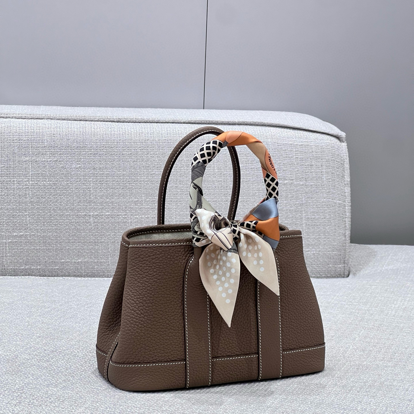 에르메스 Hermes Mini Garden party 23cm Germany Leather 18 Etoupe/silver