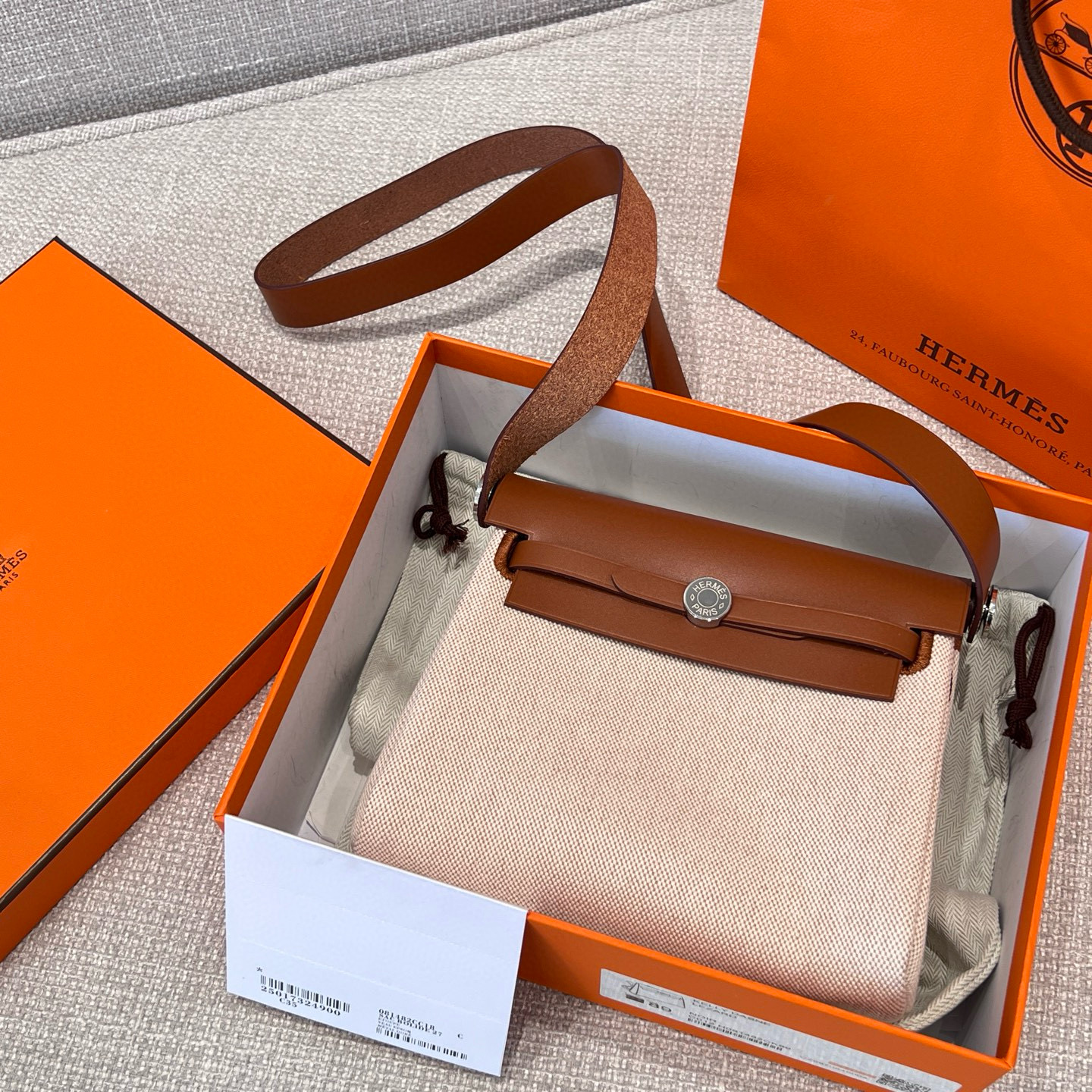 에르메스 Hermes Mini Herbag canvas 37 Gold/silver