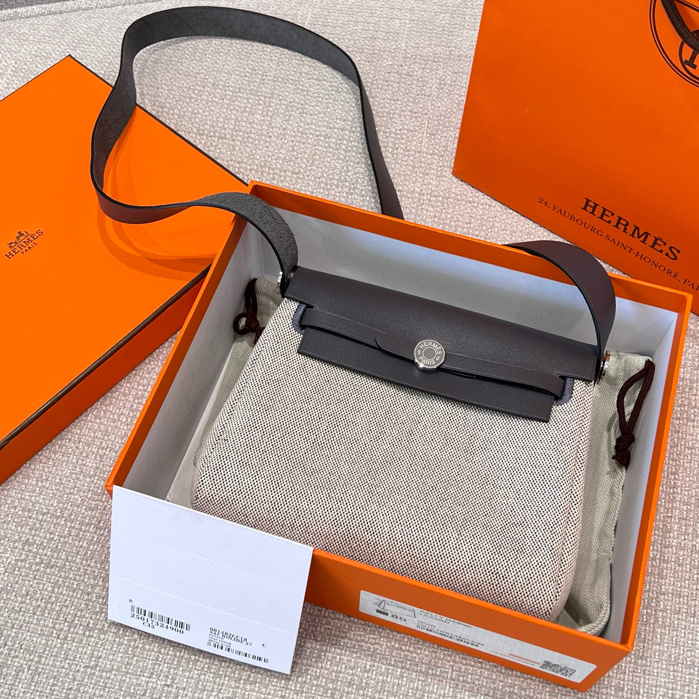에르메스 Hermes Mini Herbag canvas 85 Ardoise/silver
