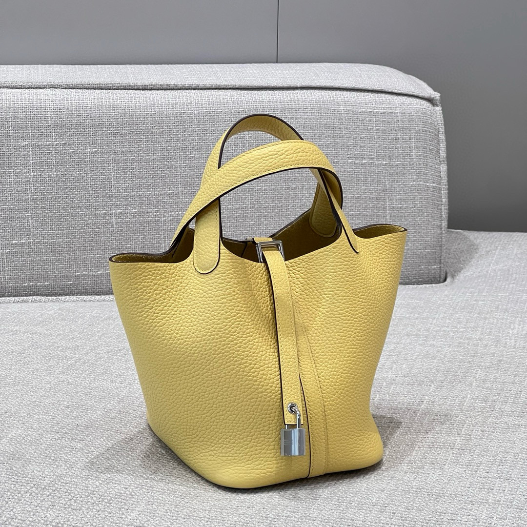 에르메스 Hermes Picotin 18cm TC 1Z Jaune poussin/silver