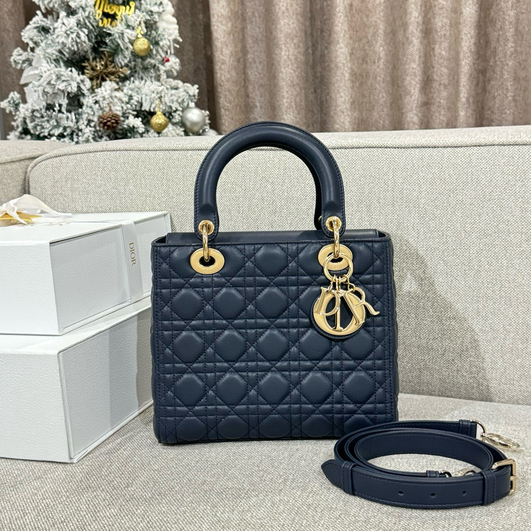 디올 Dior Lady 24cm 탑 핸들백 Dark blue