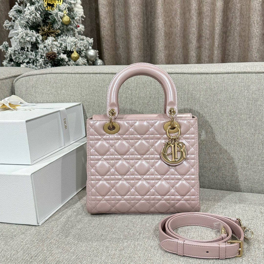 디올 Dior Lady 24cm 탑 핸들백 Pink