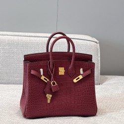 에르메스 Hermes Brikin 25cm France Hcp Alligator crocodile 55 Rouge H/gold