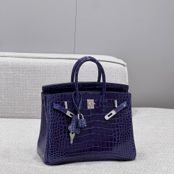 에르메스 Hermes Brikin 25cm France Hcp Alligator crocodile 9G Amethyst/silver