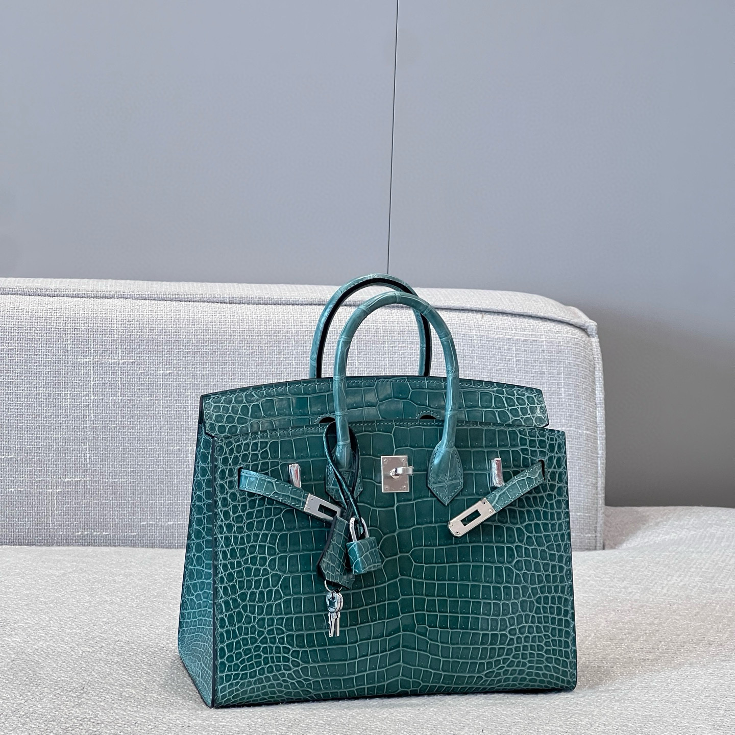 에르메스 Hermes Brikin 25cm France Hcp crocodile 7V Lagon/silver