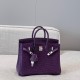 에르메스 Hermes Brikin 25cm France Hcp Moreletii crocodile 9G Amethyst/silver
