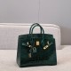 에르메스 Hermes Brikin 25cm France Hcp Porosus crocodile 67 Vert Fonce/gold