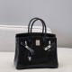 에르메스 Hermes Brikin 30cm France Hcp Porosus crocodile 89 Noir/silver