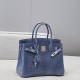 에르메스 Hermes Brikin 30cm France Hcp Porosus crocodile N7 Bleu Tempete/silver