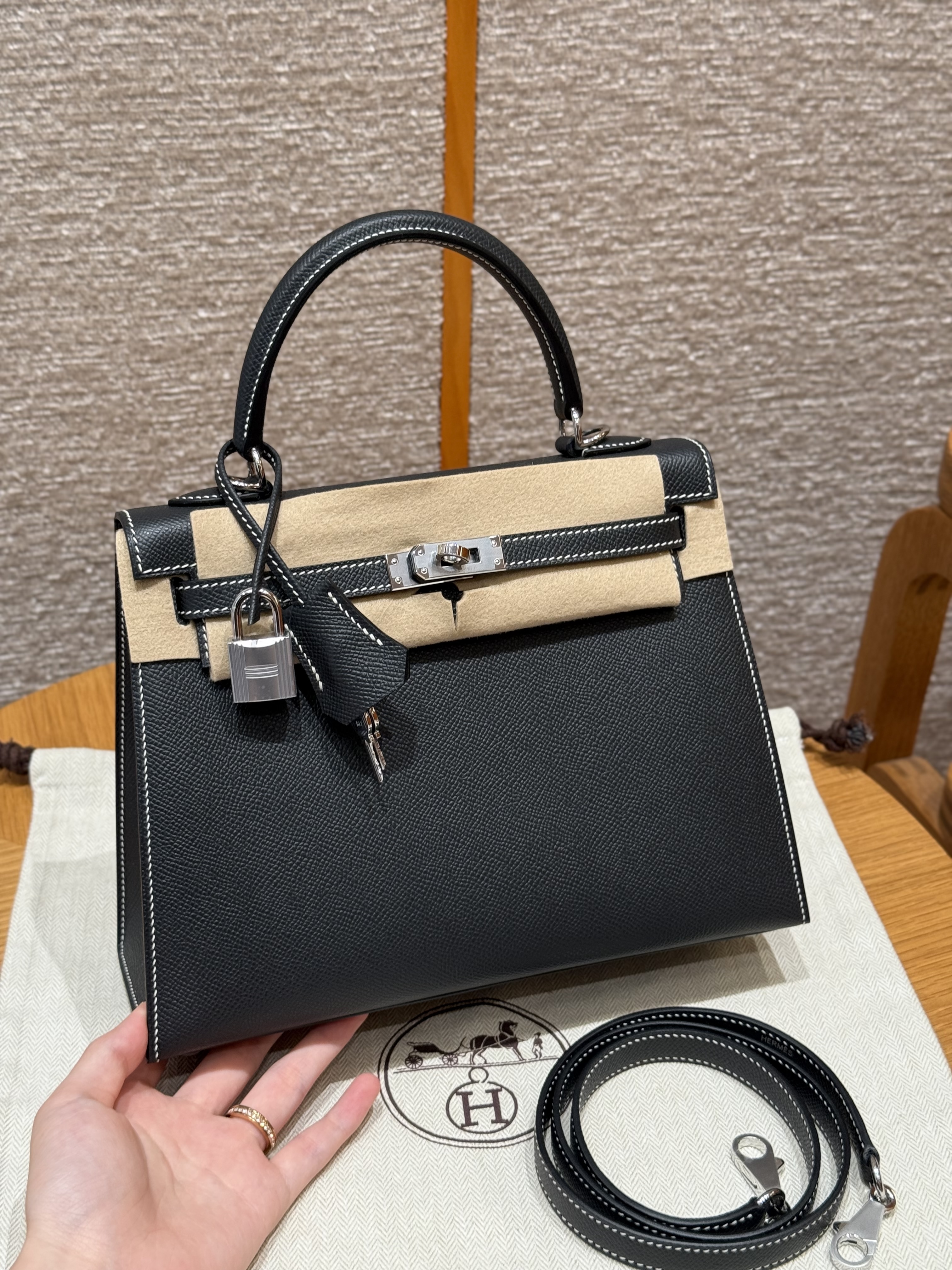 에르메스 Hermes Kelly 25cm Epsom 88 Graphite/silver