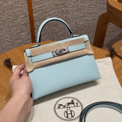 에르메스 Hermes Mini Kelly 19cm Epsom U2 Blue zephyz/silver
