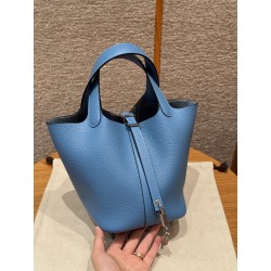 에르메스 Hermes Picotin lock 18cm clemence 2T Blue paradis/silver