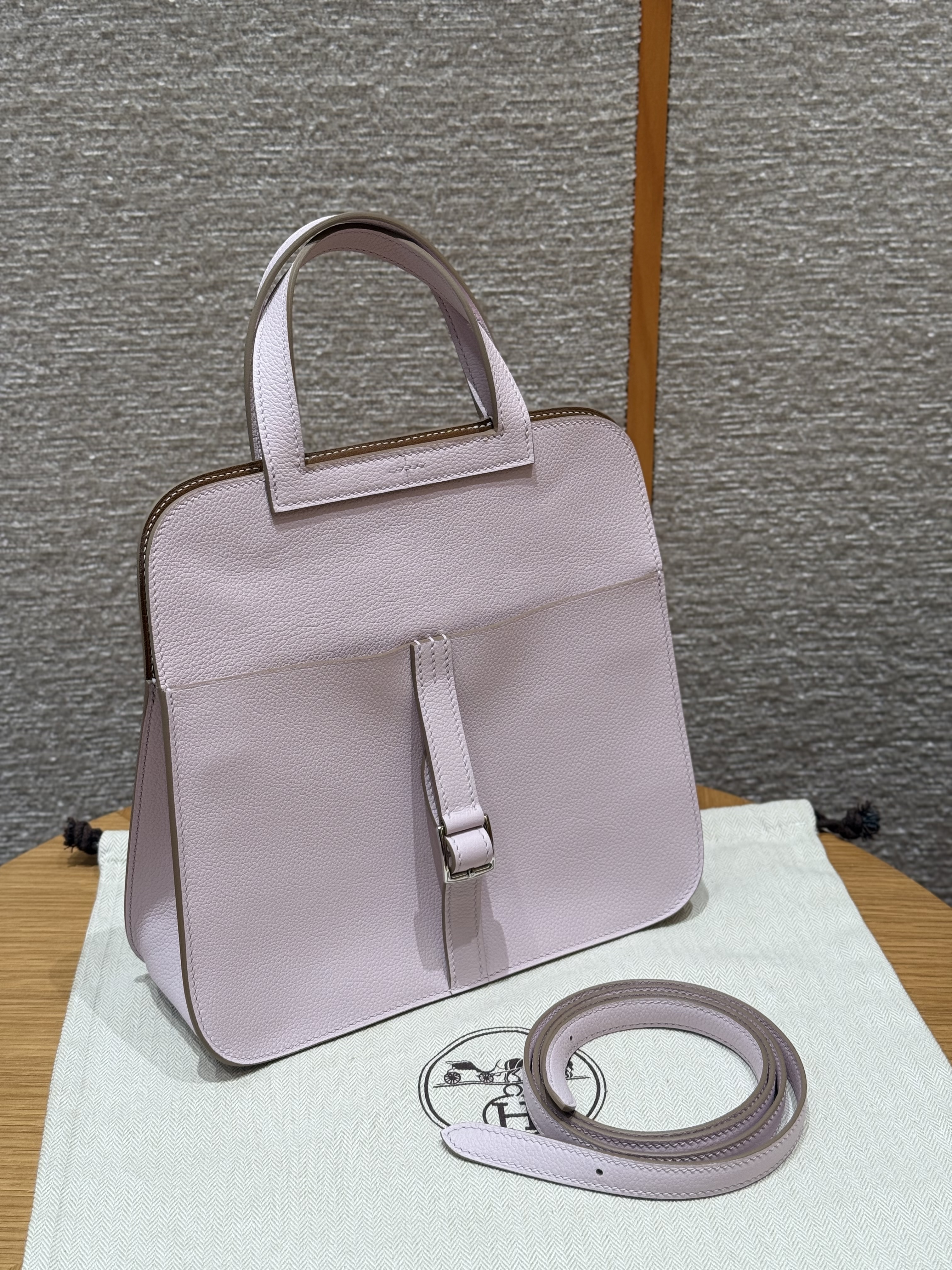 에르메스 Hermes Halzan 25cm Evercolor 09 Mauve pale and 37 gold/silver