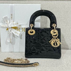 디올 Dior Mini Lady Dior Bag White Black/gold 17cm