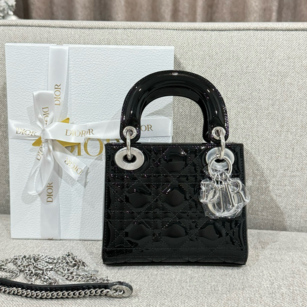 디올 Dior Mini Lady Dior Bag Black/silver 17cm