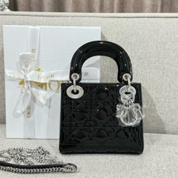 디올 Dior Mini Lady Dior Bag Black/silver 17cm