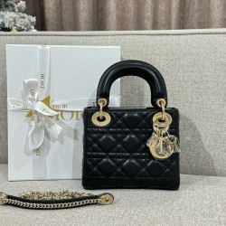 디올 Dior Mini Lady Dior Bag Black/gold 17cm
