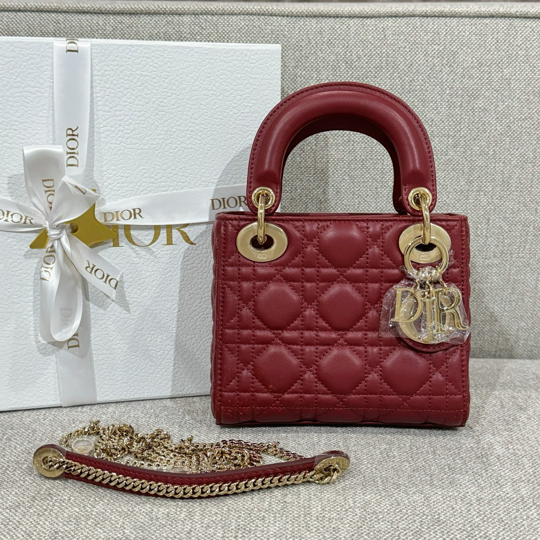 디올 Dior Mini Lady Dior Bag Wine red 17cm