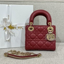디올 Dior Mini Lady Dior Bag Wine red 17cm