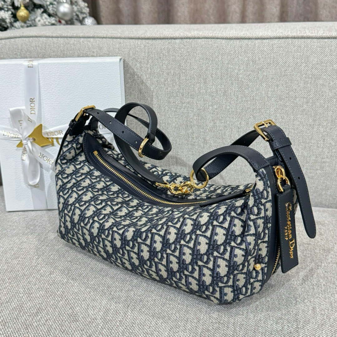 디올 Dior Medium D-Journey Bag Dior Oblique Jacquard Blue 33cm