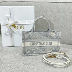 디올 Dior Mini Dior Book Tote With Strap Gray Reverse 21.5cm